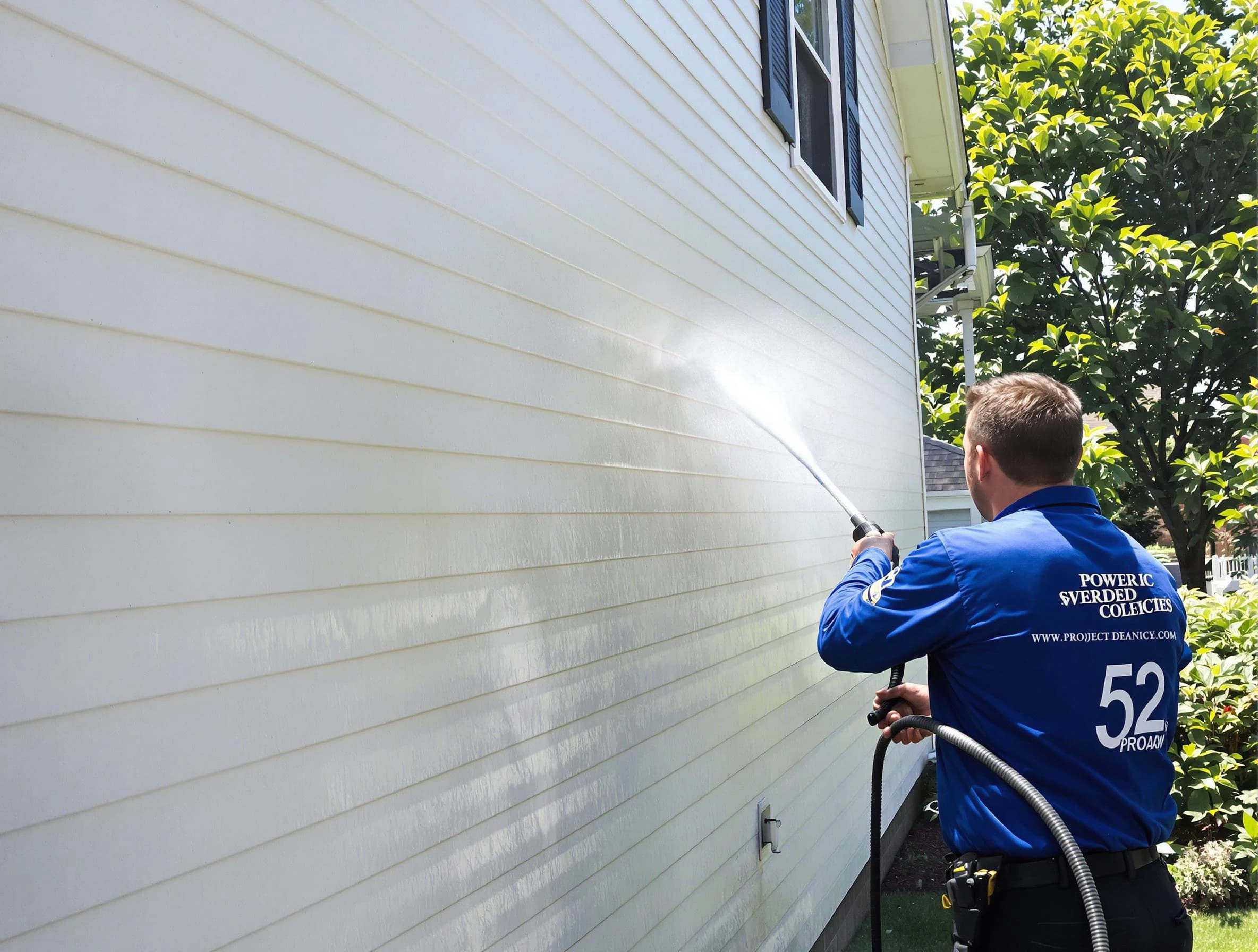 A Solon Power Washing technician power washing a home in Solon