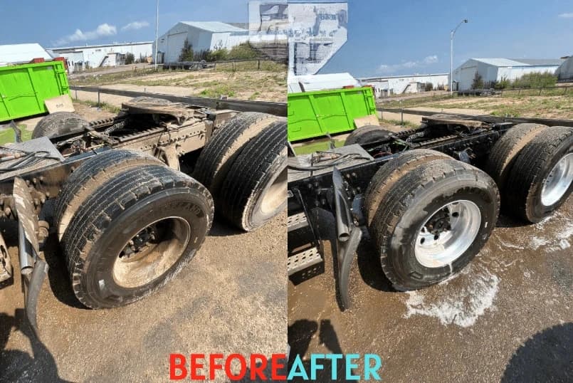 Solon Power Washing team cleaning commercial fleet vehicles in Solon